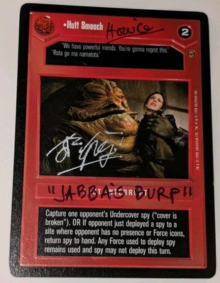Подписанная расшифровочная карта Star Wars CCG Jabba The Hutt с двойным АВТОГРАФОМ - Изображение 1 из 3