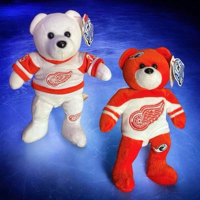 Par (2) Jersey NHL Detroit Red Wings Team Ice Bears 8" Bean Bag Bear Hasek Foto 1 de 4