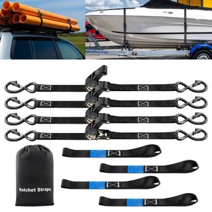 Retractable Ratchet Straps Heavy Duty 4 Pack 15 FT 1800 LB Break Strength Rat - Picture 1 of 7