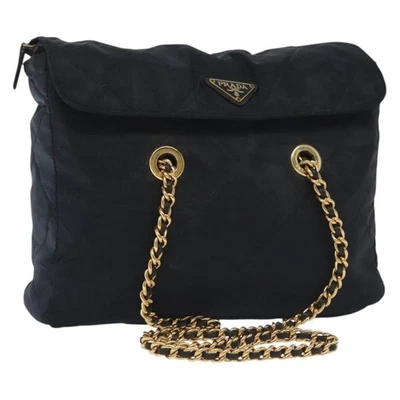 Borsa a tracolla PRADA catena nylon oro navy originale yk19259 - Immagine 1 di 4