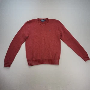 Vintage Polo Ralph Lauren Sweater Mens M Red V-Neck Chunky Knit Pony - Picture 1 of 9