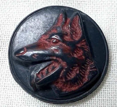 Vintage collectible CASEIN dog "Wolf" button~Navy dark red~3/4"~A28 - Image 1 of 2