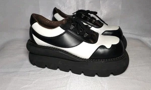 RARE John Fluevog Bunk's Black & White Leather Platforms Made In England UK 6 - Picture 1 of 23