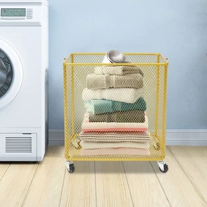 Cesta de almacenamiento grande de metal rodante para lavandería carro con rueda dorada 17"x9"x18" - Imagen 1 de 12