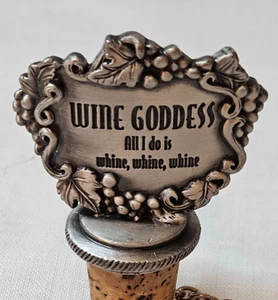 Vintage Pewter "Whine Goddess" Wine Cork with Ring and Chain - Picture 1 of 4