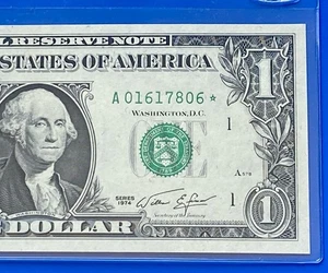 1974 STAR NOTE $1 DOLLAR BILL ( BOSTON A) UNCIRCULATED - Picture 1 of 3