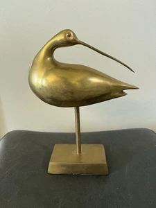 VTG MCM Brass Curlew Sandpiper Sculpture 10" Tall Korea - Picture 1 of 13