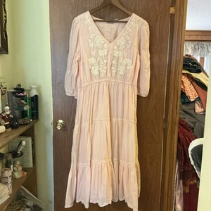 Lucky Brand Peachy-Pink Boho Cottage Core Embroidered Maxi Dress Size XL A13 - Picture 1 of 7