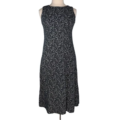 VTG Black White Polka Dot Maxi Dress Womens 14P Tie Back Waist 90s Preppy Boho - Изображение 1 из 4