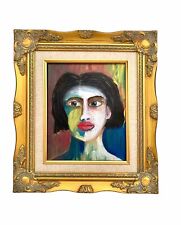 Peinture femme portrait cheveux courts fille art expressionniste abstrait moderne