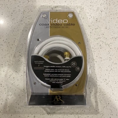 NEW AR Performance White Coax Video Cable 25ft Gold Plated F Connectors - Image 1 of 3