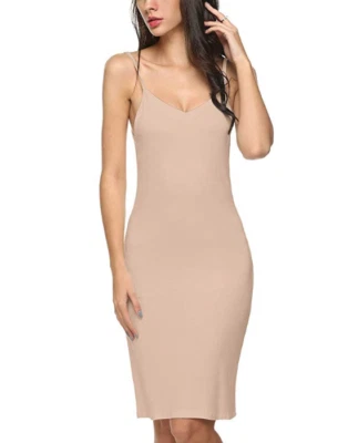 Women Sexy Cotton Long Spaghetti Strap Full Slip Camisole Under Dress Liner US - Image 1 of 4