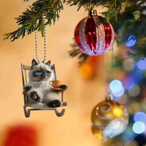Cute Cat Animal Hanging Ornament Acrylic Bag Pendant Car Interior Decoration - Picture 1 of 5