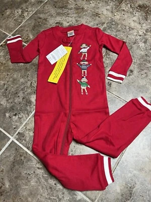 Gymboree 18-24 mos. Pijama Sleeper Holiday Monkeys Natal com zíper completo novo com etiquetas vermelho - Imagem 1 de 4