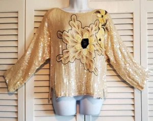 Nina Trading Co. 100% Silk Long Sleeve Sequin, Beaded Formal Top Size M - Picture 1 of 8