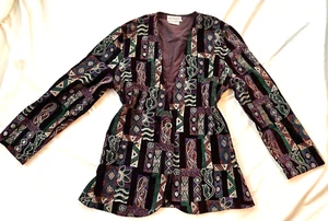 Vintage 80s Velvet Geometric Blazer Metallic & Velvet Jacket Ethnic Blazer - Picture 1 of 12