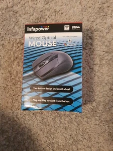 Infapower X202 Black Wired Optical Mouse Two Buttons Scroll Wheel Laptop PC/Mac - Picture 1 of 1