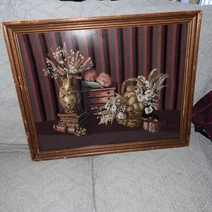 Vintage Mid Century Modern Framed Needlepoint Fall Scene 20.5” x 25.5” - Picture 1 of 5