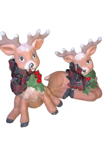 Ceramic Christmas Deer Reindeer Figurines Hand Painted - Picture 1 of 15