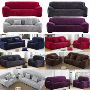 Stretch Plush Thick Sofa Covers 1 2 3 4 Seater Couch Chair Slipcover Protector - Picture 1 of 68