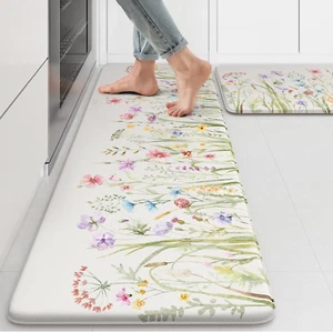 Farmhouse Floral Anti-Fatigue Kitchen Mat Set, Non-Slip Cushioned 2-Piece - Picture 1 of 13