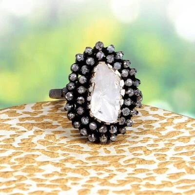 Anillo Hecho a Mano Natural Pavé Corte Rosa Diamante Plata de Ley 925 Joyería Fina Foto 1 de 2