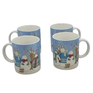 Debbie Mumm Winter Wonders Snowman Family Ceramic Coffee Mug Set of 4pc 14oz - Picture 1 of 11