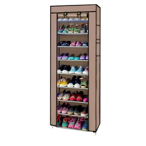 Portable Shoe Rack 9 Shelf Storage Closet Home Organizer Cabinet with Cover - Picture 1 of 15