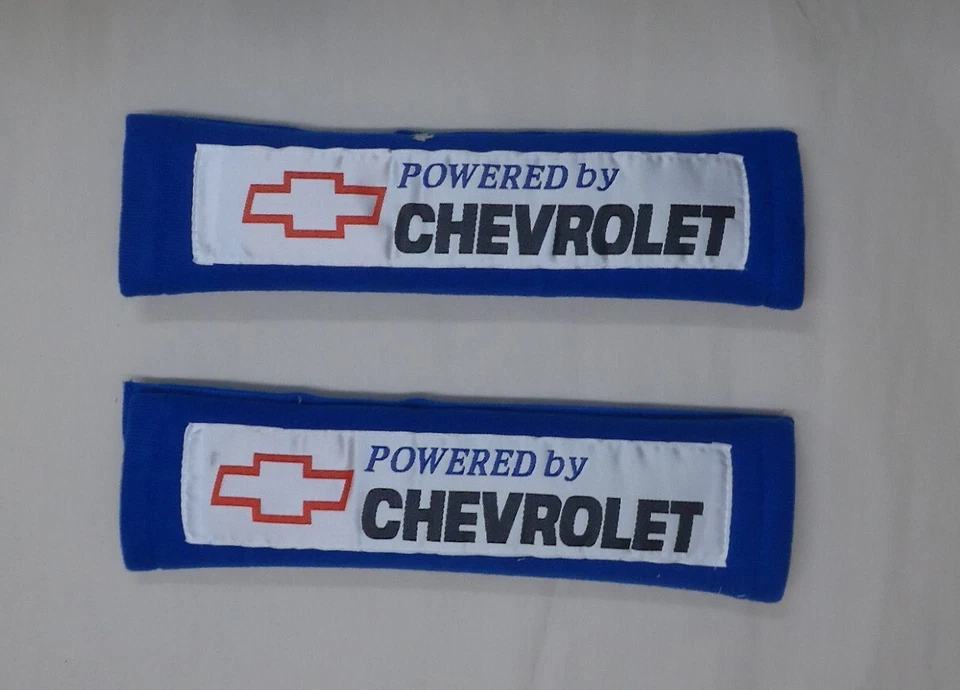 2x New Blue Car Seat Belt Cover Shoulder Pads "Powered by Chevrolet" 10.5"x2.5" - Image 1 of 1