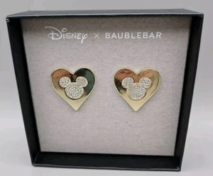 Disney X Baublebar Mickey Mouse Gold Heart Stud Earrings NIB - Picture 1 of 5