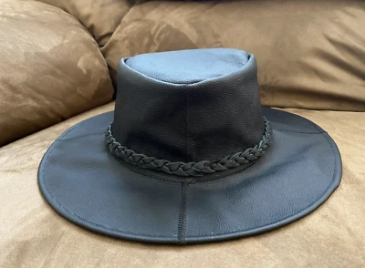 Black Brown Spaghetti Western Distressed Stitch Leather Cowboy HAT S-M-L-XL-XXL - Image 1 of 4