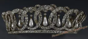 UNCUT REAL ANTIQUE ROSE CUT DIAMOND 11.45ct SILVER BEAUTIFUL PEARL TIARA CROWN - Picture 1 of 2