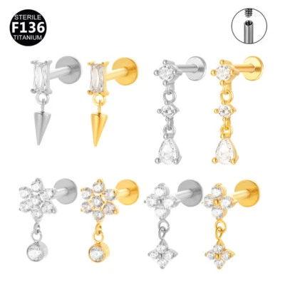 F136 Titanium Earrings Threadless Flat Back for Conch Helix Flat Tragus Labret - Image 1 of 4