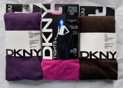 3 Pairs DKNY Opaque Tights Style 412 Prune Primrose Chocolate Brown Size Small - Image 1 of 4