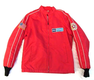 Chaqueta de nailon roja Ford Motors vintage de los años 70 pequeña forrada de vellón hecha en EE. UU. defectos - Imagen 1 de 11