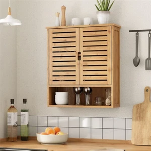 3 Tier Kitchen Cupboard Shelf Wall Mount Furniture Hanging Cabinet w/ Open Doors - Picture 1 of 16