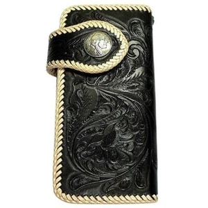 Genuine Leather White & Black Indian Snap Biker Wallet - Picture 1 of 7