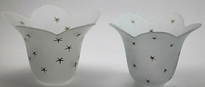 2 Similar Flat Bottom Designs Glass Frosted Flat Bottom Votive Cups Gold Stars - Picture 1 of 4
