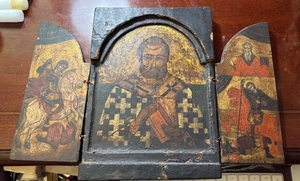 Autentico antico trittico icona greco-ortodossa XIX secolo - Foto 1 di 8