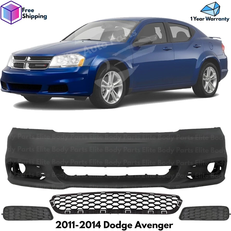 Front Bumper Cover Paintable & Fog Lights Covers Kit For 2011-2014 Dodge Avenger - Image 1 of 4