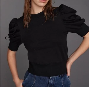 Sold Out NYC Womens The Just Enough Puff Short Sleeve Sweatshirt Black Large NWT - Picture 1 of 7