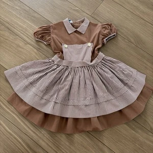 Vintage 1950s Wee Tots Girls Dress - Size 2T/3T -Brown Solid & Stripe Full Skirt - Picture 1 of 8