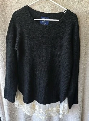 Suéter para mujer U.S. Polo Assn negro con parte inferior de encaje crema agregada XL (se adapta a L) nuevo con etiquetas Foto 1 de 4