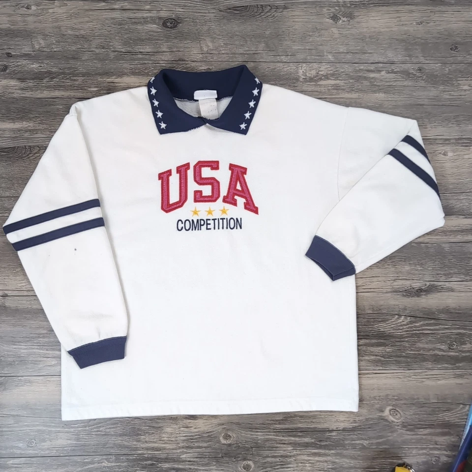 Pullover polar vintage años 80 EE. UU. Competición Juegos Olímpicos manga larga cuello estrellas L Foto 1 de 4