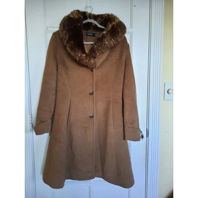 Lauren Ralph Lauren Women 4 Blended Wool Lined Brown Faux Fur Long Trench Coat - Image 1 of 4