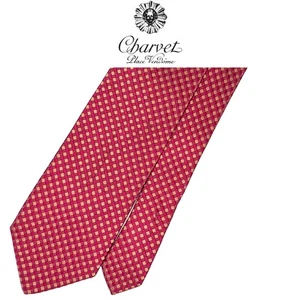 Charvet Place Vendome Red Tie - Red Beige Plaid Checked Pattern Silk French Tie - Picture 1 of 10