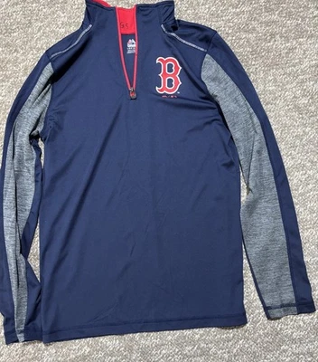 Пуловер для мальчиков Majestic Boston Red Sox синий серый 1/4 на молнии размер L 14/16 - Изображение 1 из 3
