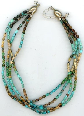 Collar ajustable Jay King DTR plata esterlina verde turquesa 4 hilos 18" Foto 1 de 2