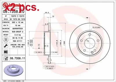 X2 PCS FRONT BRAKE DISC ROTOS X2 PCS SET 08.7358.11 BREMBO I - Image 1 of 4
