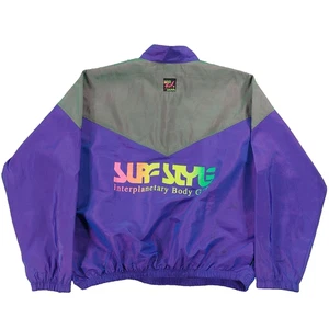 Vintage Surf Style Pullover Windbreaker Jacke OS Iridescent Colorblocked Lila - Bild 1 von 8